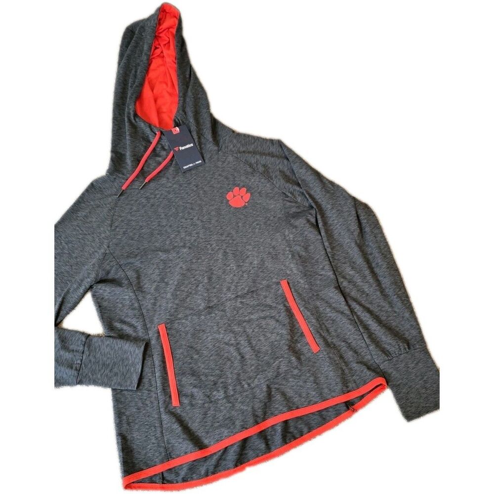WOMAN'S FANATICS SIZE:L ACTIVE PULL OVER HOODIE GREY W/ORANGE TRIM PRINT **NWT**